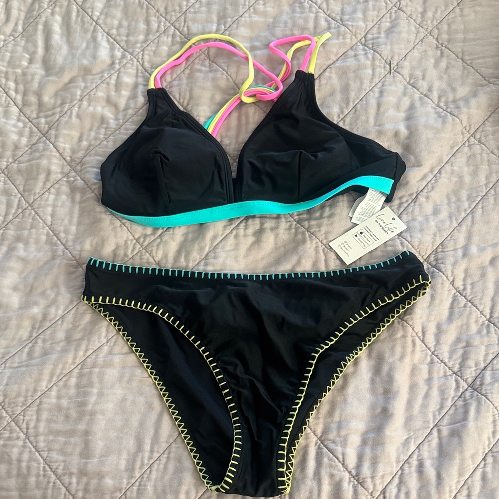 Cupshe Black Bikini Set with Teal Accents
